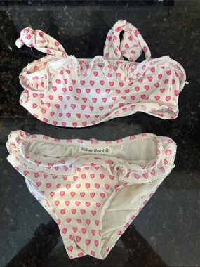 Roller Rabbit White Bikini Set with Pink Heart Print